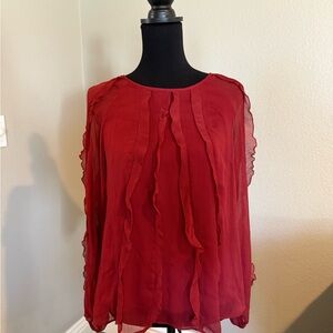 LC Lauren Conrad Red Ruffled Blouse with Relaxed Fit